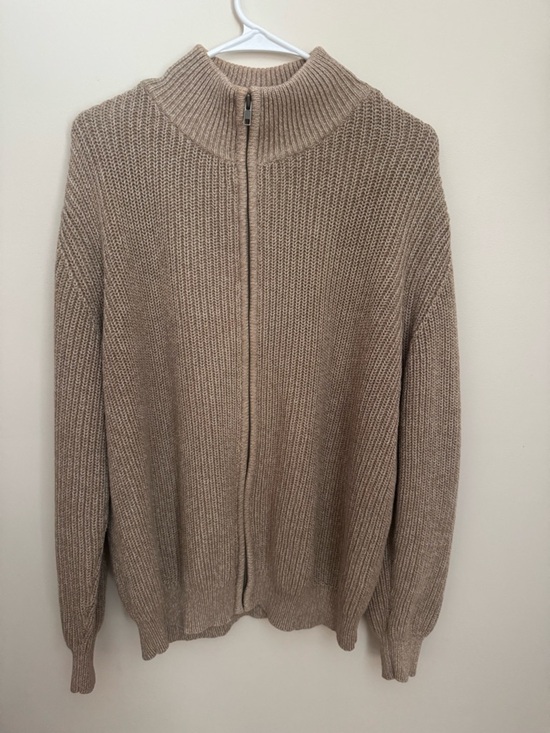 L.L. Bean Other - Vintage L.L.Bean Full Zip Ribbed Knit Sweater Tan Men’s Large Mock Neck Cotton